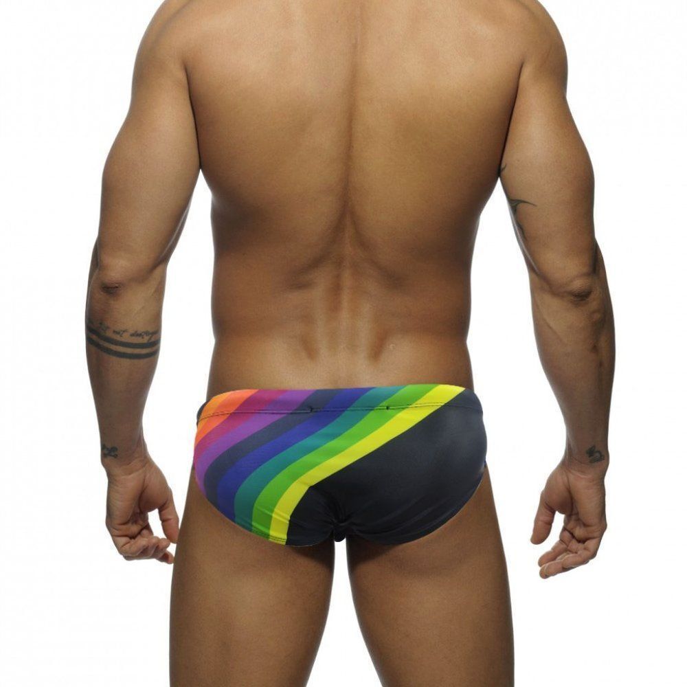 Men's Rainbow Stripes Speedo Swimwear Swim Briefs Beach Love is Love black L - Picture 3 of 5